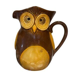 Vintage Abbott Owl Pitcher, Brown And Tan, Farmhouse, Kitchen Decor Ceramic Jug